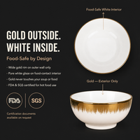 Lot de bols à soupe en porcelaine fine avec bordure dorée, tailles 4, 4.5, 5, 6, 8 pouces, vente en gros pour hôtels, restaurants, banquets et mariages