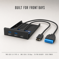 Hub d'extension USB 3.2 Gen 1 de 3,5 pouces pour panneau frontal, 2 ports USB 3.0, USB 3.2 Gen 2 20 Gbit/s, adaptateur USB-C pour lecteur de disquettes