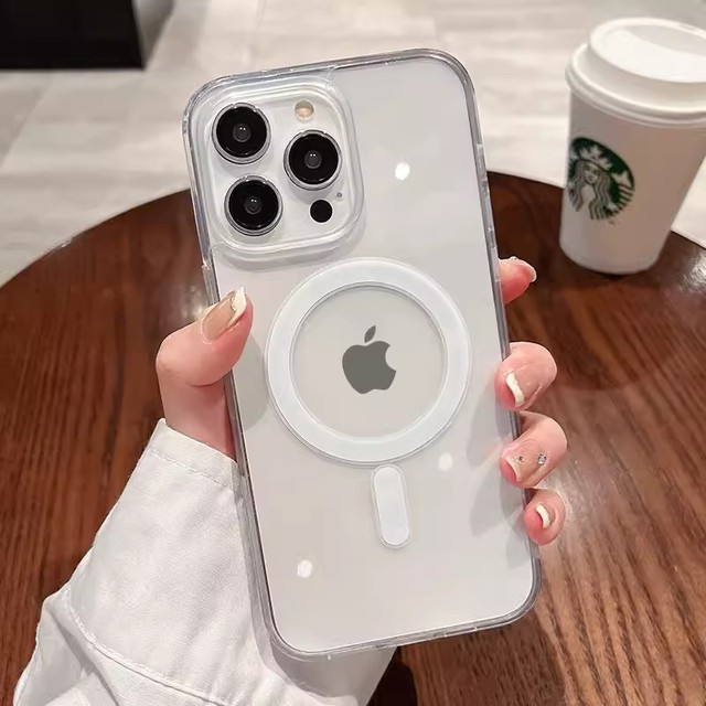 Clear Magnetic TPU Slim Electroplate Phone Case Wireless Charging Shockproof Full Camera Protection 4-Corner Airbags for
