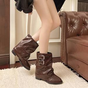 מגפי אבזם לנשים בסתיו ובחורף, ילנה בריטית חדשה בסגנון קואובוי קצר - Product Image 4