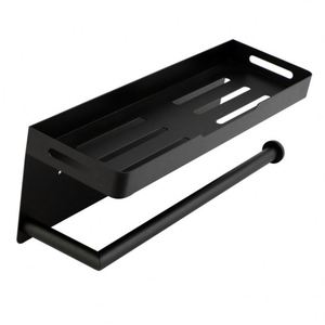 Wekis Modern Self-Adhesive Matte Black Waterproof Metal Toilet Paper Holder <b>Shelf</b> Towel Roll Holder Rack Bathroom Shower Room - Product Image 6