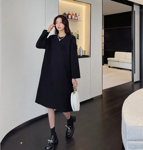 2022 nuovo arrivo <span class=keywords><strong>felpa</strong></span> con girocollo a fiori oversize con tasche lunghi Midi donna Pullover abiti con cappuccio - Product Image 2