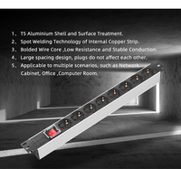 PDU Schuko de 8 Tomas, 1U, para Montaje en Rack, de Aleación de Aluminio, con Interruptor, para Gabinetes de Red, Equipo de Distribución de Energía