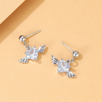 Boucles d'oreilles coeur aile d'ange rétro Bijoux fins Boucles d'oreilles amour strass blanc mignon