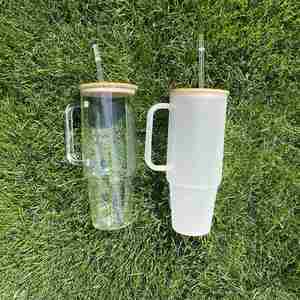 Vaso Sublimable Transparente Esmerilado de 40 oz con Asa, Botella de Agua de Viaje para Cerveza, Vaso Térmico para Vinilo - Product Image 4