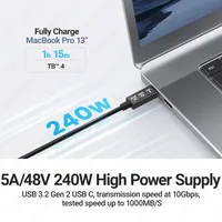 Cable USB4 JEYI Thunderbolt 4 3, 40 Gbps, 240 W, Carga Rápida, Material TPE, Multifunción, USB Tipo C para EGPU, SSD, iPad, MacBook Air