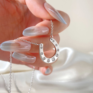 Fashion Trendy 18K Gold Plated Micro Paved Cubic Zircon Lucky Charm Horseshoe Pendant Necklace for Women - Product Image 2