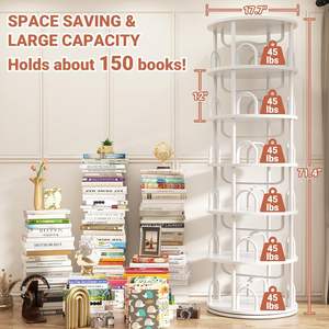 Libreria Girevole a 6 Ripiani, Torre Rotante Contemporanea per Ufficio e Soggiorno, Scaffale Girevole a 360° - Product Image 2