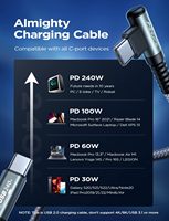 Câble USB C à angle droit LISEN avec charge rapide haute puissance 240W, cordon de données pour iPhone 15 Pro Max, iPad, MacBook, ordinateur portable de jeu