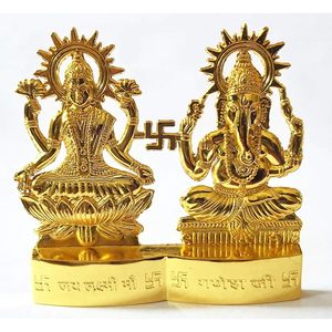 PARIJAT HANDICRAFT 4 pouces dieu hindou Lakshmi Ganesha Sculpture en métal pour la maison Indian Diwali Festival Pooja Puja Décor Indian Gift - Product Image 4