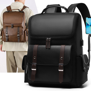 Mochila de Piel Sintética PU Estilo Retro Británico, con Carga USB, Gran Capacidad, Hebilla de Cinturón, para Viajes - Product Image 1