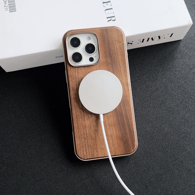 CJH Snap Buckle Walnut Wood Compatible with Apple 16 Pro Max Metal Frame Anti-Fingerprint Magnetic Protective Cover for IPhone15