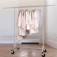 Porte-vêtements double barre moderne à hauteur réglable, sur pied, avec roulettes, pour boutique