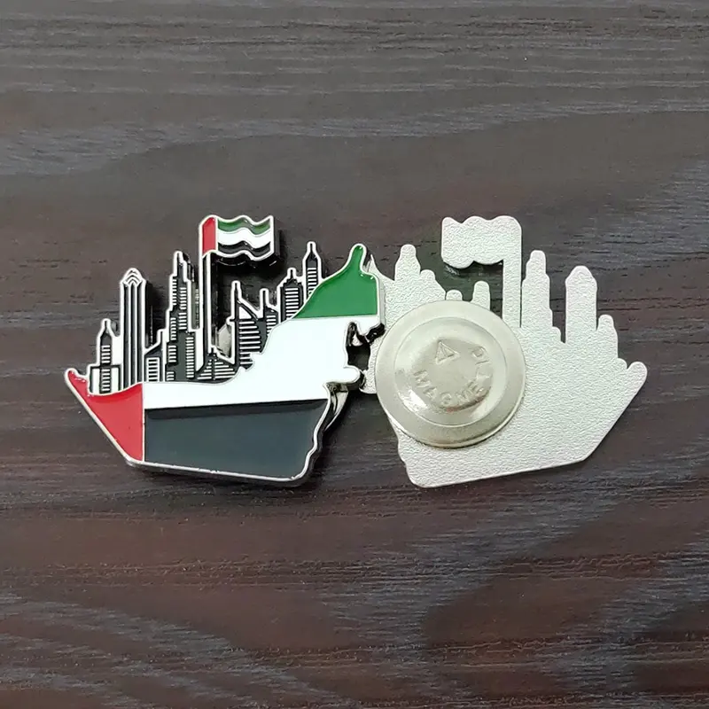 Nieuw Binnen Laag Minimum Uae Kaart Vlag Beroemde Gebouw Ontwerp Metalen Magneet Broche Voor De Emiraten 53e Nationale Dag