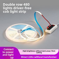 Bande LED COB double rangée 220V, 480 LED/m, sans pilote, flexible, linéaire, dimmable, CRI80, IP20, 3000K-6500K, pour plafond intérieur