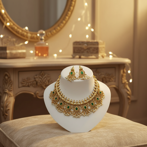 Hot Selling Gold Plated Cubic Zirconia Studded & <b>Beaded</b> Jewellery <b>Set</b> with Premium Designed Jewellery <b>Set</b> - Product Image 3