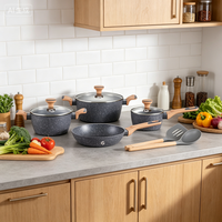 Lot de 9 ustensiles de cuisine en aluminium moulé sous pression, revêtement marbre antiadhésif, casseroles et poêles avec logo personnalisé