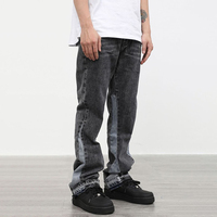 DiZNEW Nouveau design d'été personnalisé pour hommes, jeans évasés, patchwork, coupe ample, style hip-hop, denim délavé