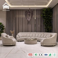Ensemble de canapés modulaires incurvés en forme de C avec garniture métallique, canapé bouclé et table basse pour villa, appartement, salon, mobilier complet pour toute la maison