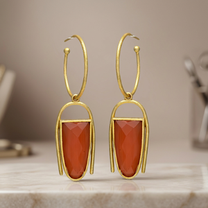 Pendientes Clásicos de Aro de Latón con Ónix, Chapados en Oro de 14K/24K, Diseño Étnico, Regalo - Product Image 2