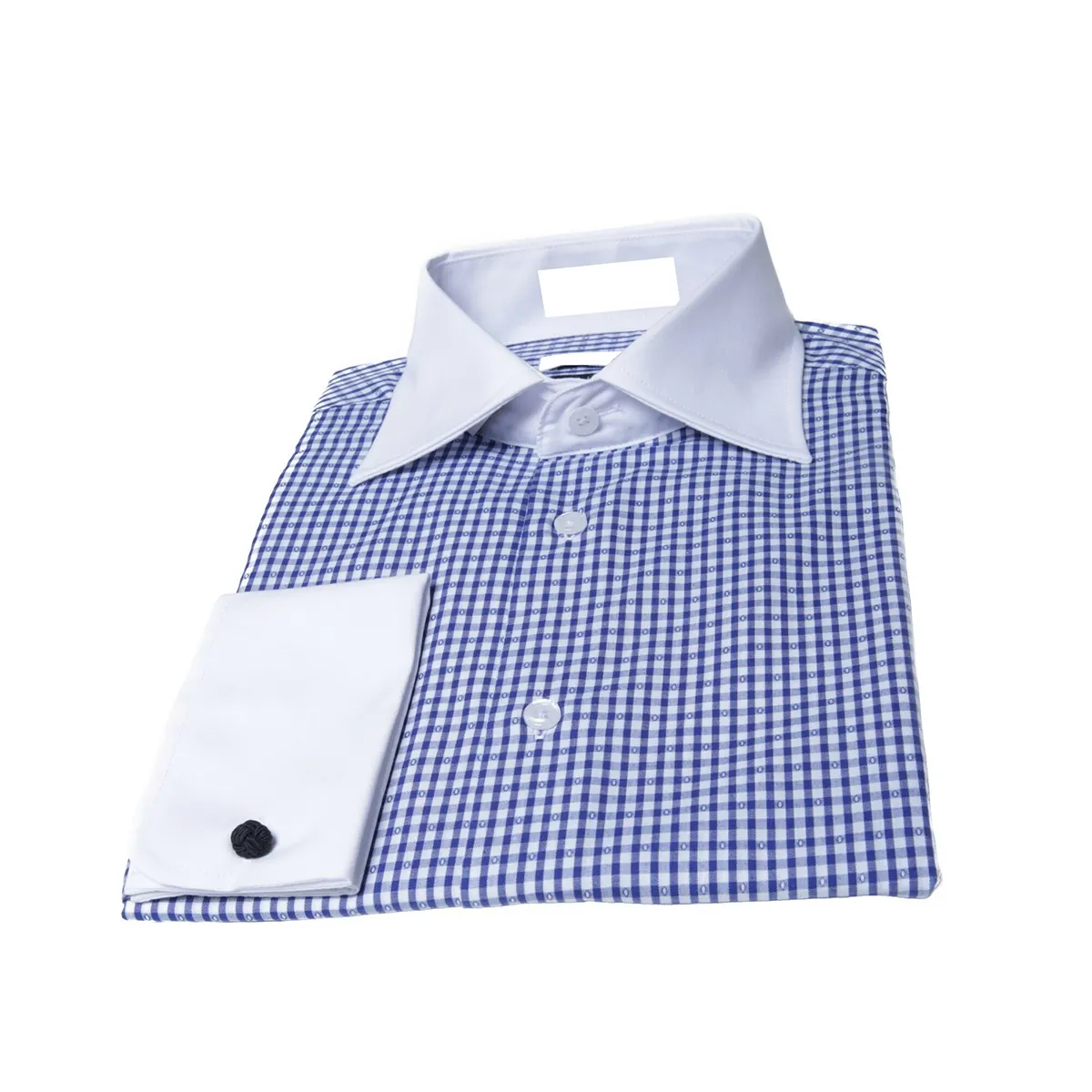 Men's Slim Fit French Cuff Checkered Dress Shirt Gingham Blue/White Shirts