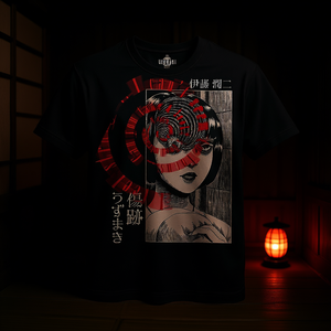 T-shirt pour adulte <span class=keywords><strong>Uzumaki</strong></span> Spiral Blur noir, sous licence officielle, coupe classique, décontracté, col rond, manches courtes, imprimé, jersey en coton - Product Image 2