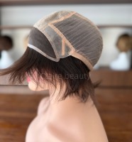 Perruque médicale en cheveux naturels non traités, entièrement nouée à la main, avec dessus en soie doux et lisse et devant en dentelle