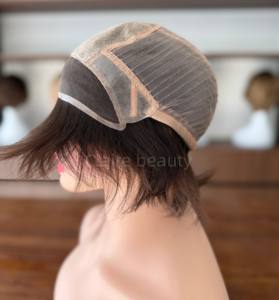 <span class=keywords><strong>Perruque</strong></span> médicale en cheveux naturels non traités, entièrement nouée à la main, avec dessus en soie doux et lisse et devant en dentelle - Product Image 4