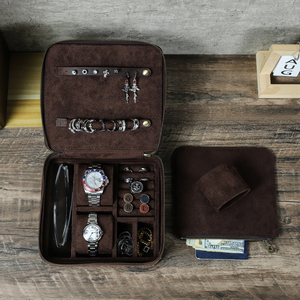 Harga pabrik jam tangan perjalanan antik Retro kotak perhiasan kotak penyimpanan kulit mewah dengan tepi paku keling untuk MOQ rendah pria dan wanita - Product Image 2
