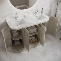 Meuble-lavabo de salle de bain incurvé avec double vasque, style Shaker, à poser au sol, avec cadre en bois massif et portes à fermeture douce