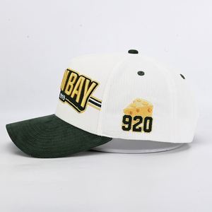 Casquette de baseball en velours côtelé 5 panneaux entièrement personnalisable OEM ODM de haute qualité, broderie 3D, bicolore, style Dad Hat, pour sports de plein air, vente en gros - Product Image 3