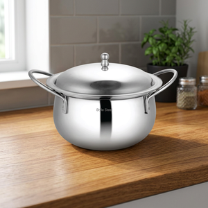 Bol avec poignée plat de service de Balti avec couvercle en acier inoxydable plat de chauffe-plat froid et chaud en acier inoxydable - Product Image 1