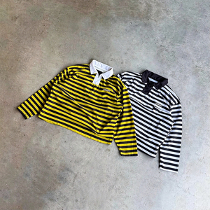 Manufacturer Custom High Quality 100% Cotton Stripe Long Sleeve Button up <b>Shirts</b> for <b>Men</b> Lapel Rugby Polo <b>Shirts</b> - Product Image 1