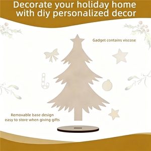 Tailai - Adornos Navideños de <span class=keywords><strong>Madera</strong></span> Contrachapada para Escritorio, 3 Piezas, con Base Desmontable, Diseño Art <span class=keywords><strong>Deco</strong></span> con Patrón de Plantas, <span class=keywords><strong>Madera</strong></span> Natural - Product Image 2