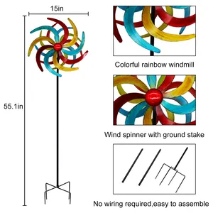 Pemintal angin daun Dedalu, kincir angin logam patung kinetik warna-warni dengan Spinner angin tiang untuk taman halaman rumput dekorasi luar ruangan