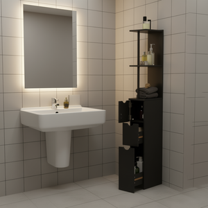 Armoire de rangement pour salle de bain avec 3 étagères et portes pour organiser l'espace, design minimaliste, meubles en panneaux de particules - Product Image 2