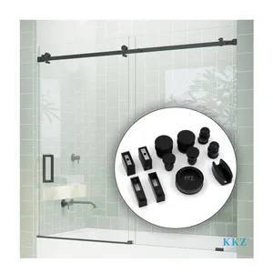 Fabricants KKZ Acier inoxydable noir mat 304 Accessoires de salle de bain en alliage de zinc Portes en verre de douche Porte coulissante Roue roulante