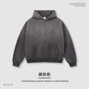 เสื้อผ้าผู้ชายสั่งตัดพิเศษ แบรนด์สตรีทแวร์สไตล์อเมริกันเรโทร ทรงบ็อกซี่ ผ้าฟลีซหนานุ่ม ซับในอย่างดี ทรงโอเวอร์ไซส์ ไหล่ตก มีฮู้ด - Product Image 5