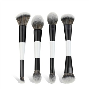 Pinceau de maquillage double extrémité, pinceau double face pour fond de teint et poudre avec extrémité pour anticernes, manche en bois, poils doux pour femmes - Product Image 5