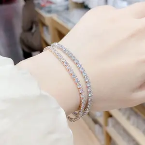 SL81380 Mode Korea Lucu 2Mm 3Mm 4Mm Gelang Tenis Zirkonia Persegi untuk Wanita Perhiasan Berlapis Emas