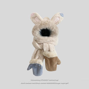 冬用韓国製ツインワンベアビーニー暖かいぬいぐるみレザー3D刺繍弓手描き印刷フリーサイズ漫画 - Product Image 1