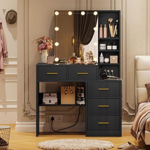 Table de maquillage personnalisée en usine pour chambre à coucher avec miroir, porte et éclairage LED - Product Image 4