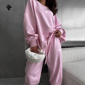 Tuta Sportiva Personalizzata da <span class=keywords><strong>Donna</strong></span>, Completo Rosa <span class=keywords><strong>Oversize</strong></span> con Felpa e Pantaloni, Abbigliamento Streetwear - Product Image 3