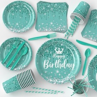 Ensemble de décoration d'anniversaire minimaliste à thème diamant plaqué or, multi-occasions, assiettes, gobelets et serviettes en papier jetables pour l'exportation