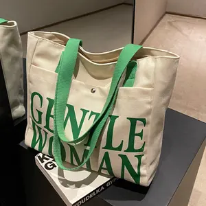 Low MOQ Stock Large Capacity 2023 Hot Sale Gentle Woman Shoulder Bag Shopping Bag Canvas Tote Letter Bag