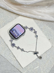 Correa de reloj con delicadas flores de diamantes de imitación, cadena de cristal, correa ajustable para reloj inteligente para mujer - Product Image 6