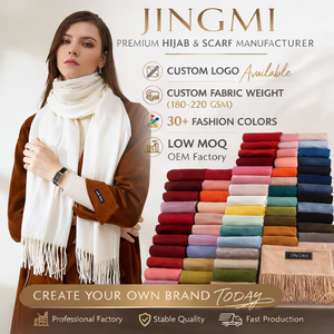 Sciarpa Pashmina Effetto <span class=keywords><strong>Cashmere</strong></span> 68x200cm, Scialle Lavorato a Maglia con Logo Personalizzato, Hijab Invernale Lungo per Donne con Nappine - Product Image 1