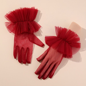 Gants en dentelle noire pour femmes Gants ultra minces Robe de mariée en <span class=keywords><strong>tulle</strong></span> Gants de conduite Moufles transparentes Ecran solaire Vintage Glove - Product Image 6