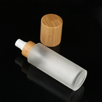 Botol Kosmetik 50ml Lotion Kaca Buram Tutup Bambu Besar Botol Pompa Semprot Kabut