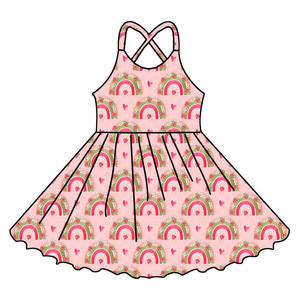 أحدث فساتين البنات لربيع 2026، ملابس جميلة بتصميم مخصص بدون أكمام وظهر متقاطع بطول الركبة - Product Image 3